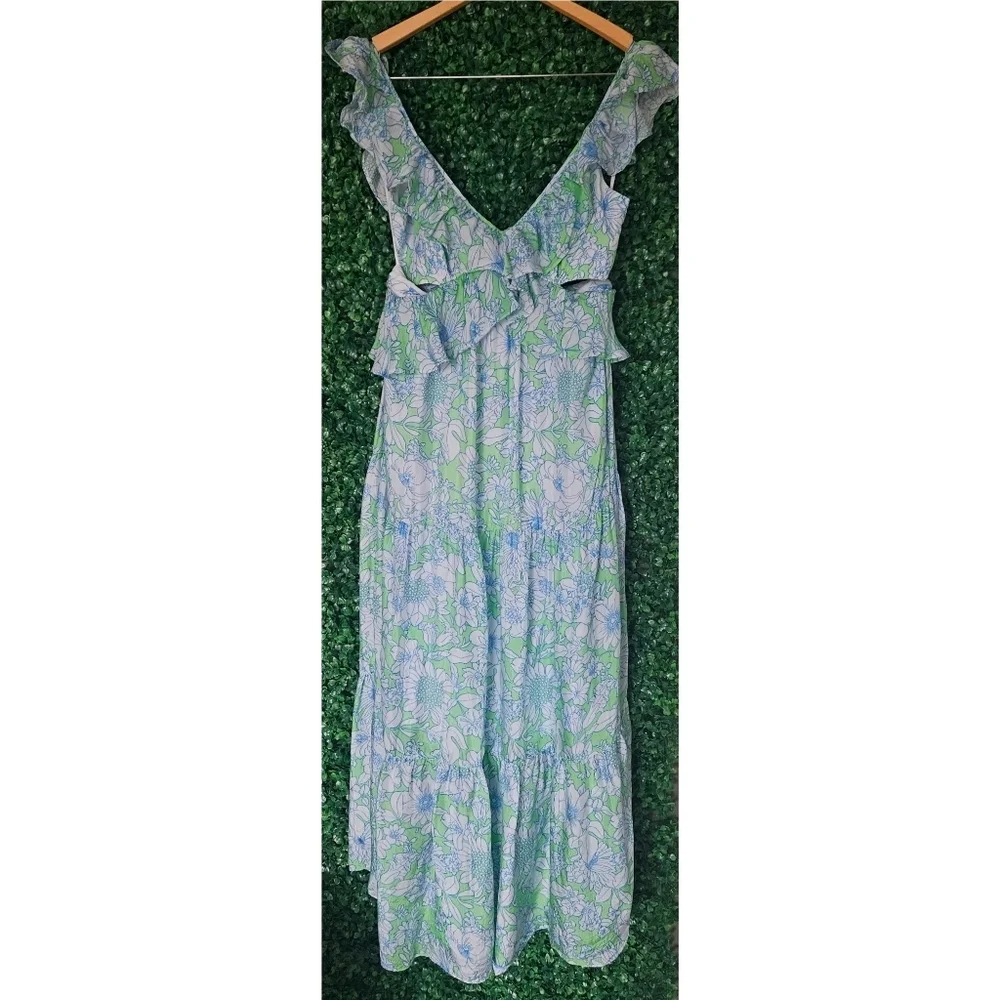 J.Crew Collection ruffle-trim cutout maxi dress in lime floral - Picture 12 of 12